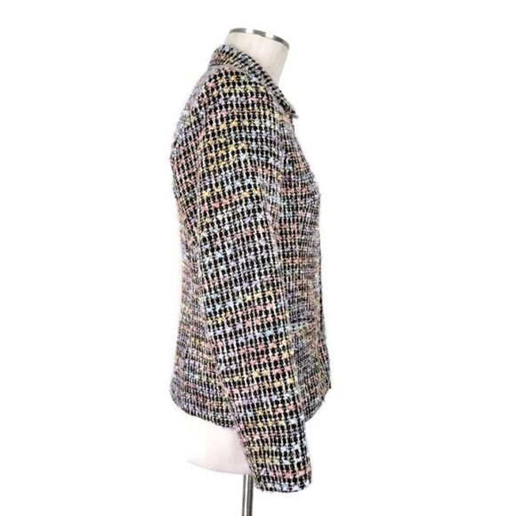 Sag Harbor Tweed Blazer Size 8 P Multi Color Metallic Zip Front Slip Pockets - Picture 2 of 9